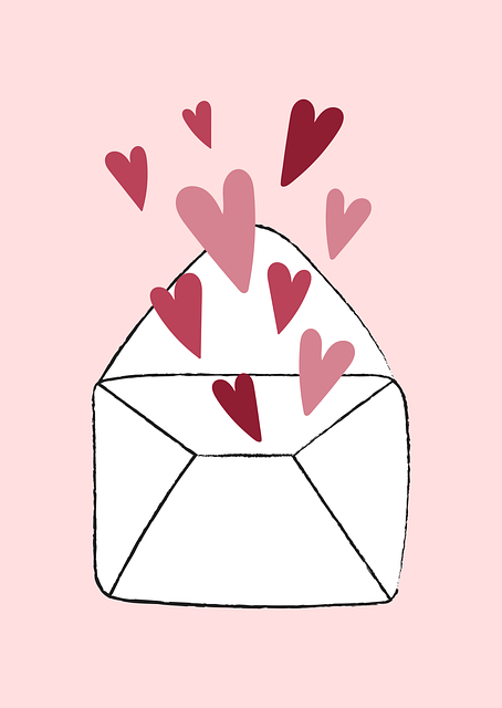 cœurs, lettre, enveloppe